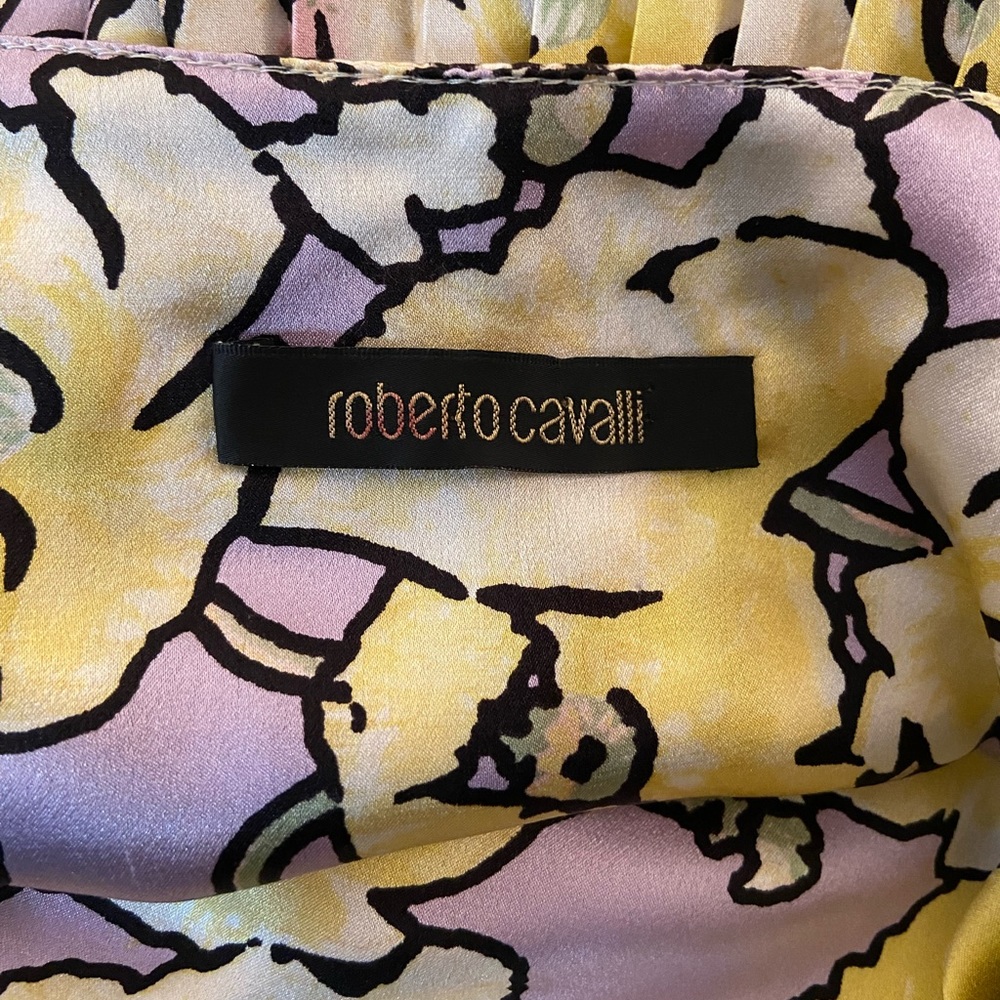 Roberto Cavalli Yellow Floral Skirt with Black & White Zebra Waistband - Picture 11 of 16